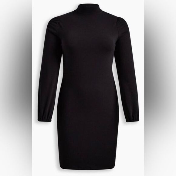 Torrid Black Dress, Puff Sleeves, Soft, Stretchy, High Neck, Sexy, NWT 3X - Picture 3 of 14